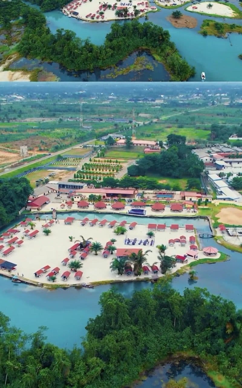 Aerial view of Ethiope East waterways and resort landscape
